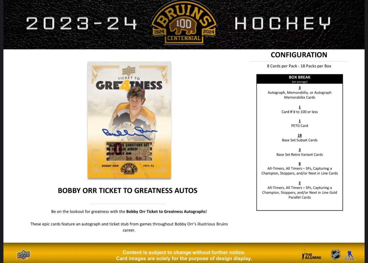 2023/24 Upper Deck Boston Bruins Centennial Hockey Hobby Box