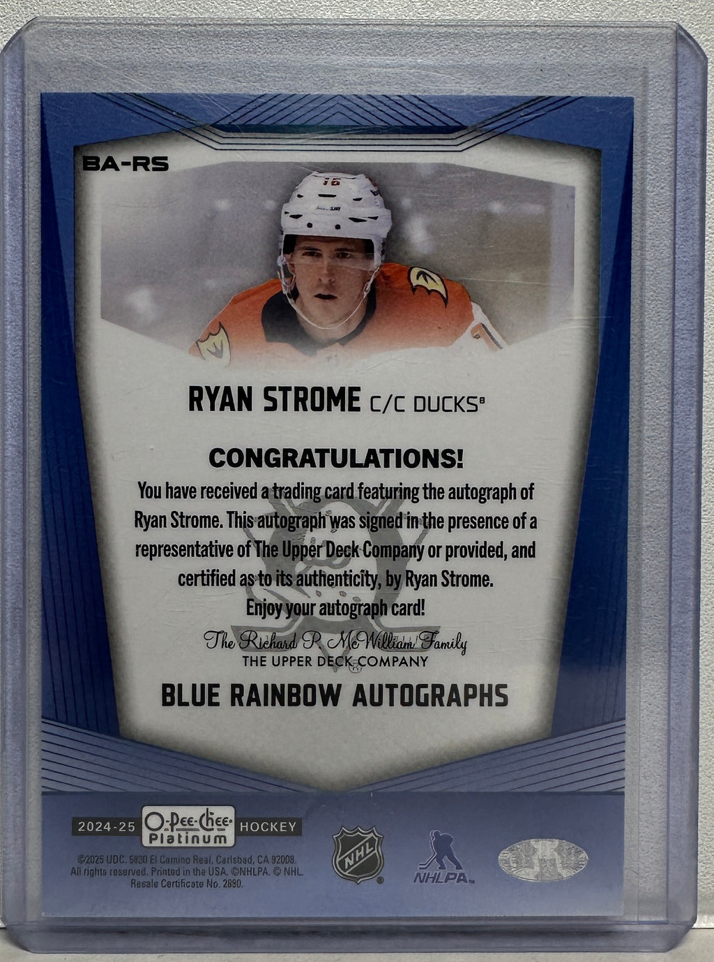 2024-25 O-Pee-Chee Platinum Ryan Strome Blue Rainbow Auto